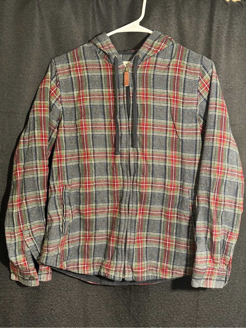 L.L.Bean Womens S Scotch Plaid Flannel Full Zip Hoodie Relaxed Fit 502092
